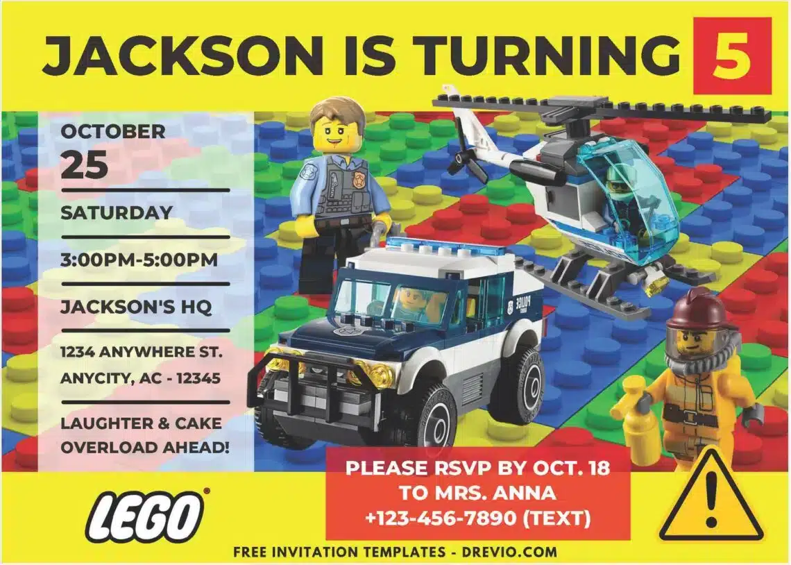 Lego Building Block Birthday Invitation