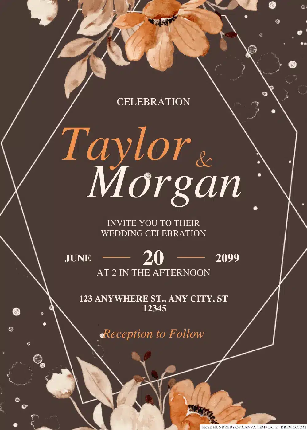 Orange Brown Flower Arrangement Wedding Invitations
