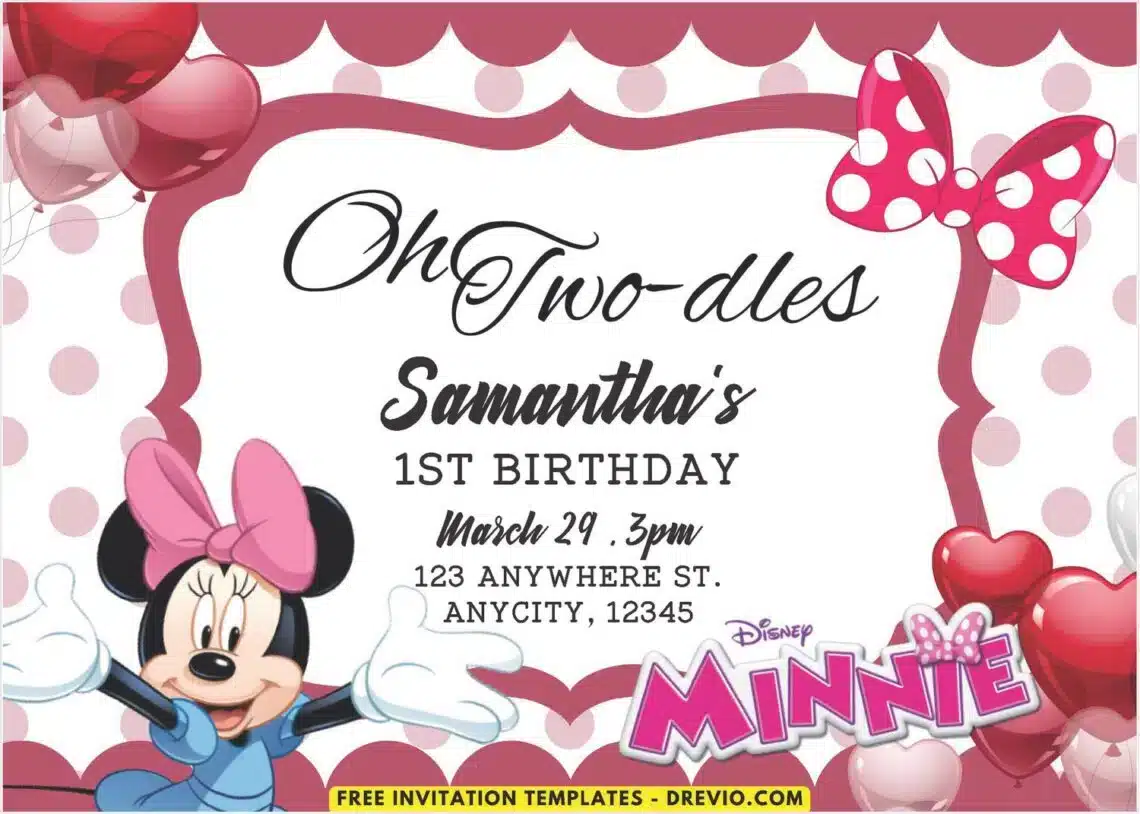 Pink Polka Dot Minnie Mouse Birthday Invitation