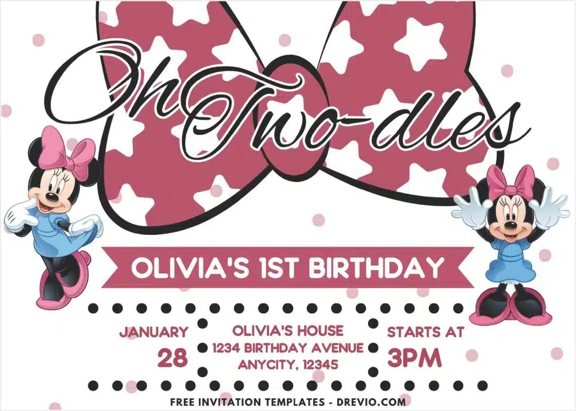 Two ddles Minnie Mouse Birthday Invitation