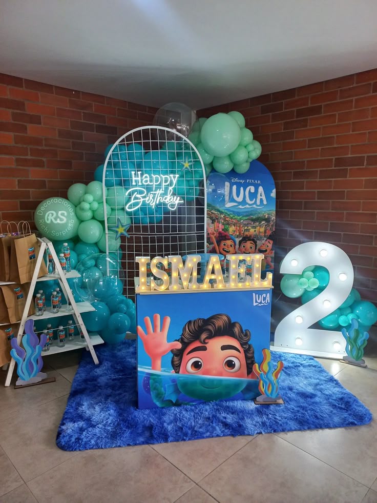 Disney Luca invitations collection with sea monster characters, Italian coastal scenery, scooters, fish, seashells and watercolor ocean elements