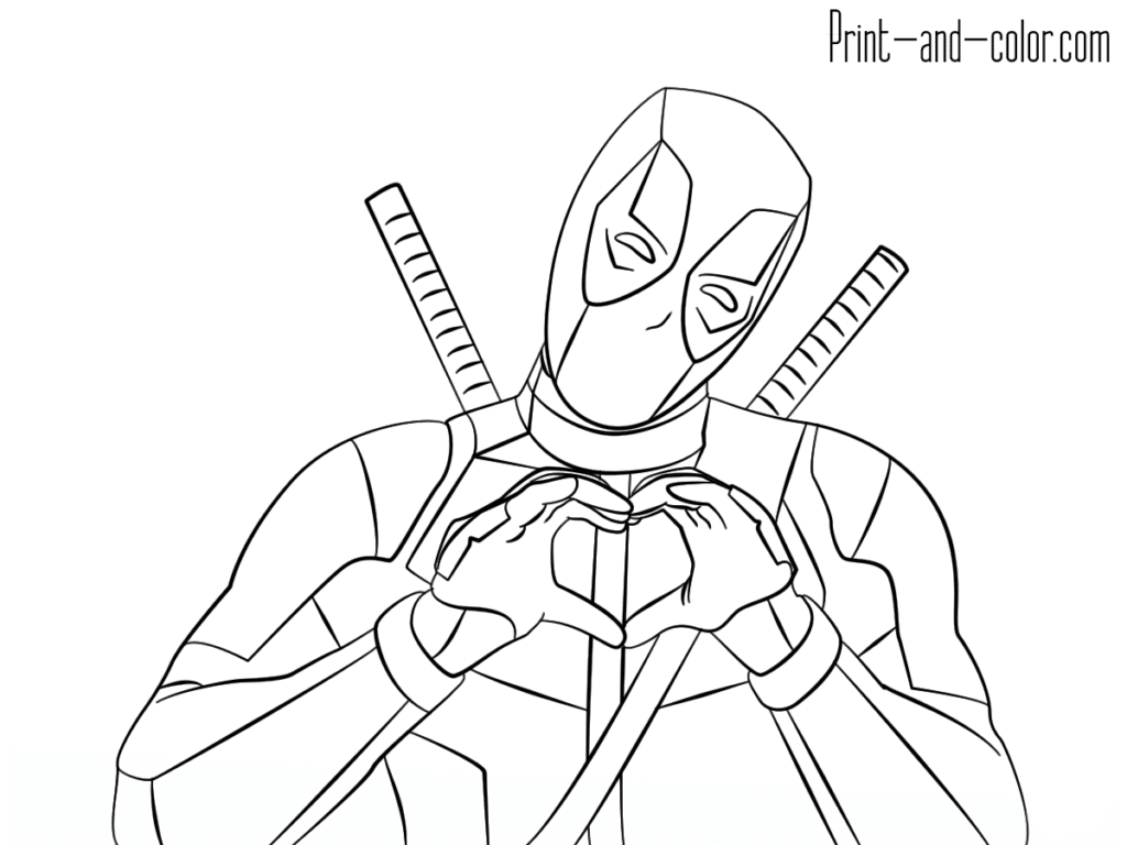 Deadpool heart sign Coloring Pages templates