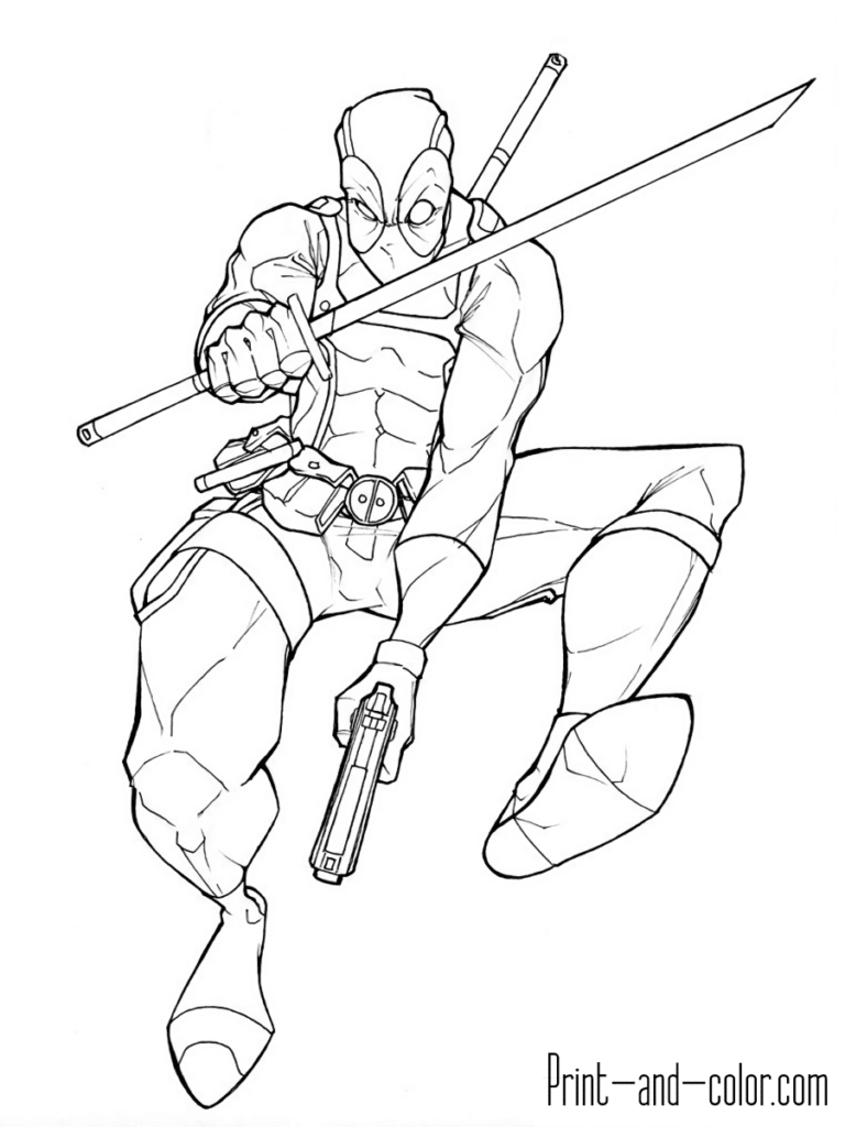 Deadpool in action Coloring Pages templates