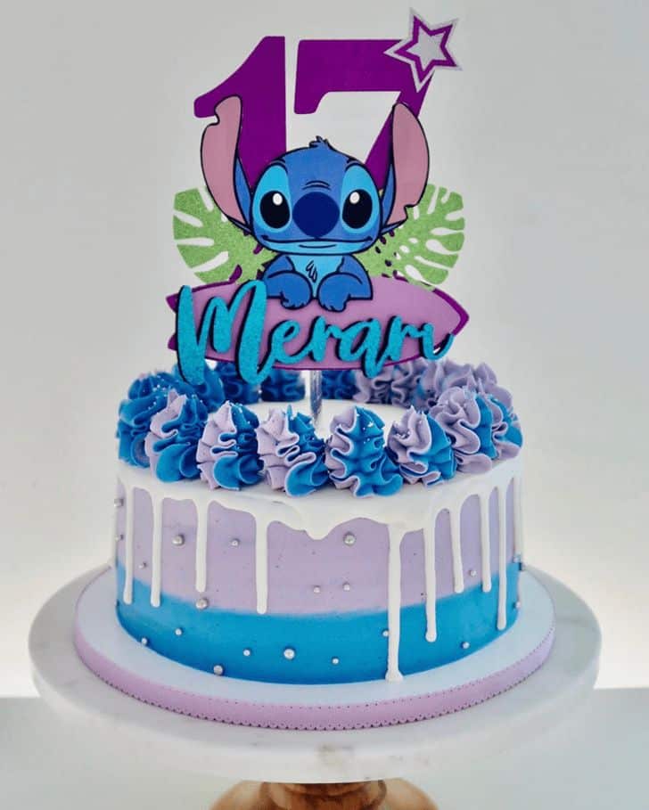 Lilo & Stitch Birthday Cake with blue and frosting and Stitch Cake topper