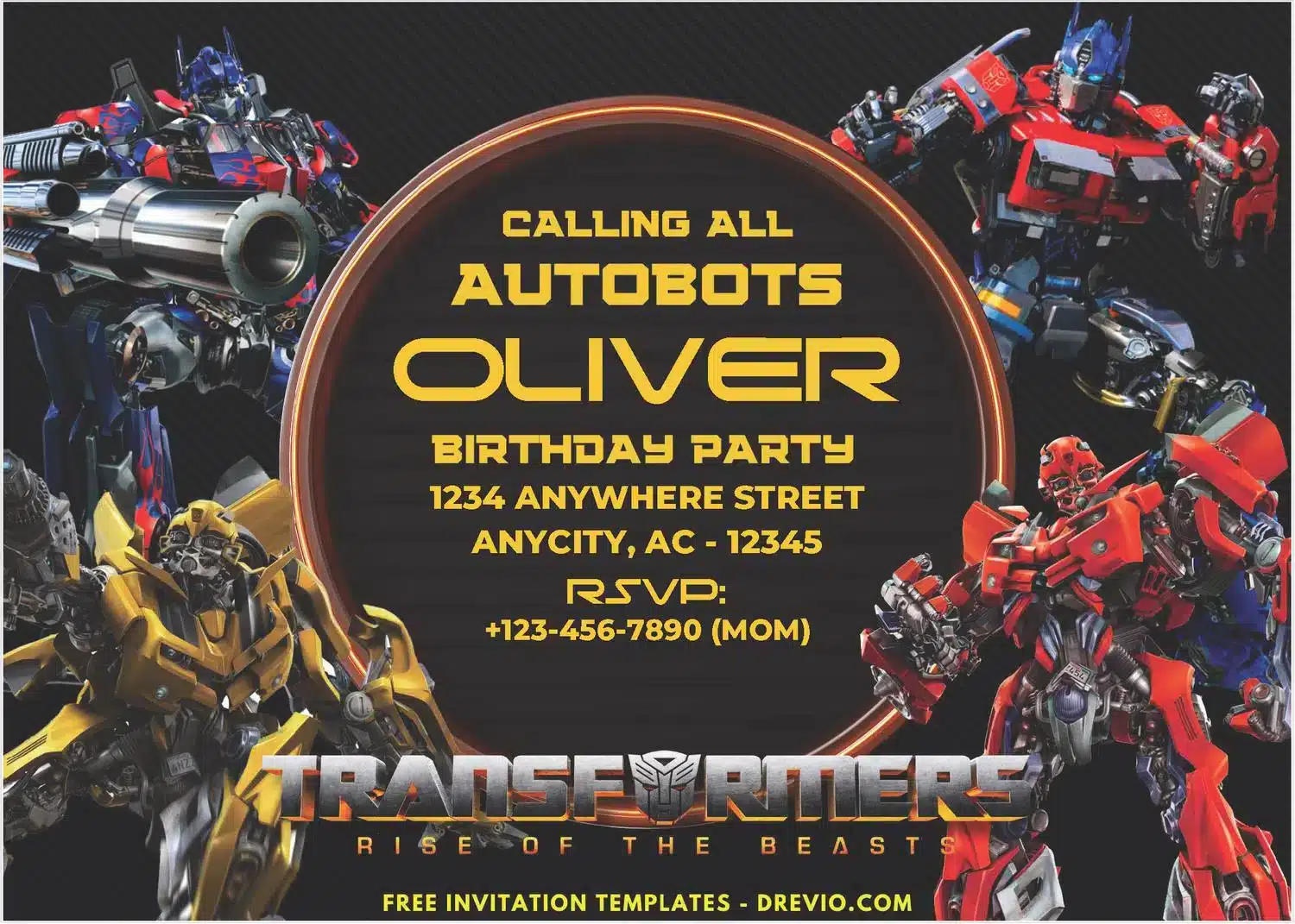 Autobots Transformer Birthday Invitations