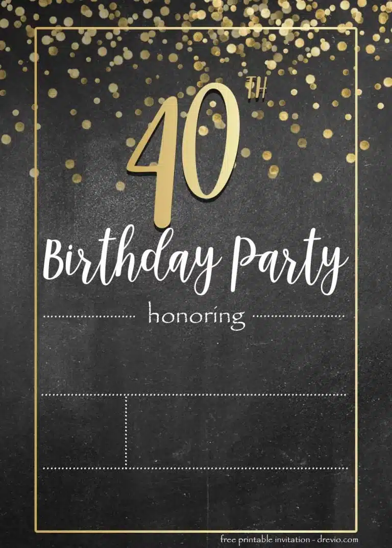 Golden Confetti Adult Birthday Invitations