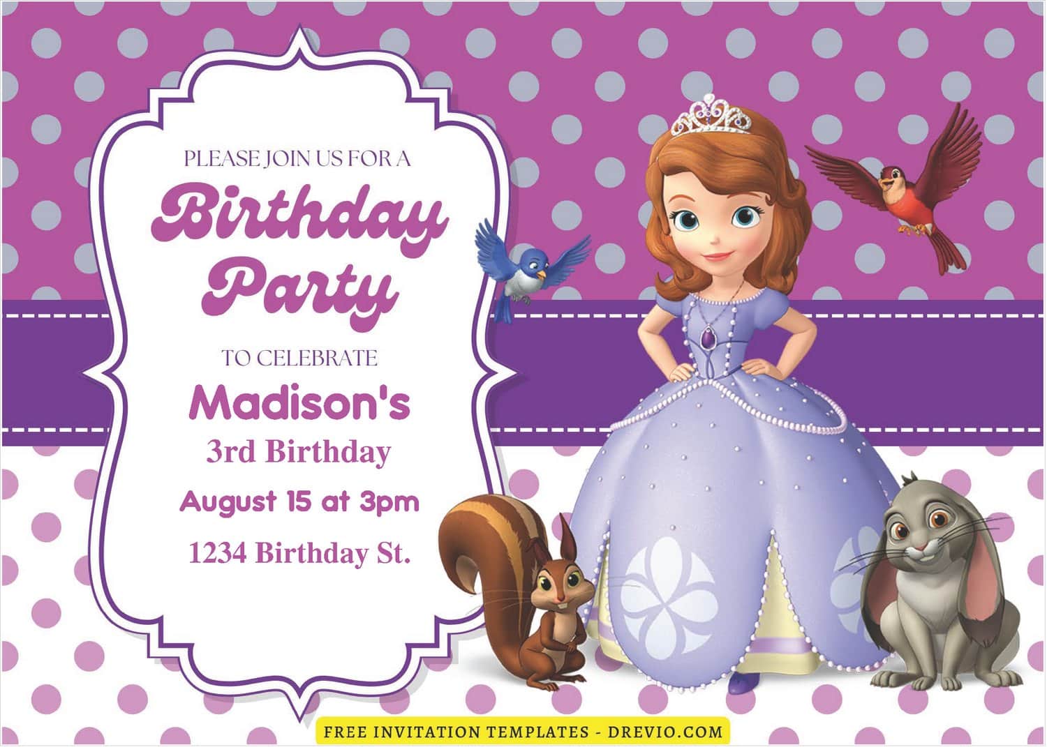 10 Cute Sofia Birthday Invitation Templates