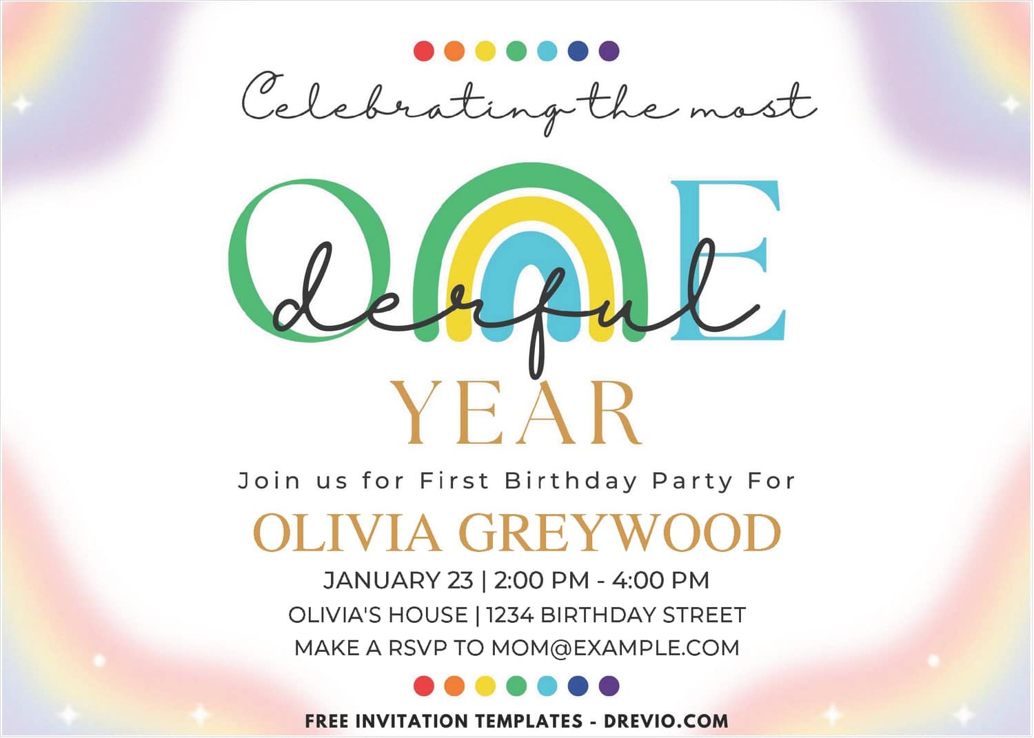 Rainbow Birthday Invitations Online for 1st Birthday