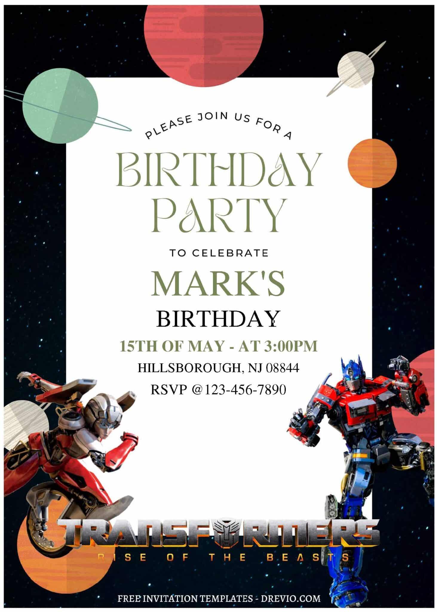 The Rise of the Beast Transformer Birthday Invitations
