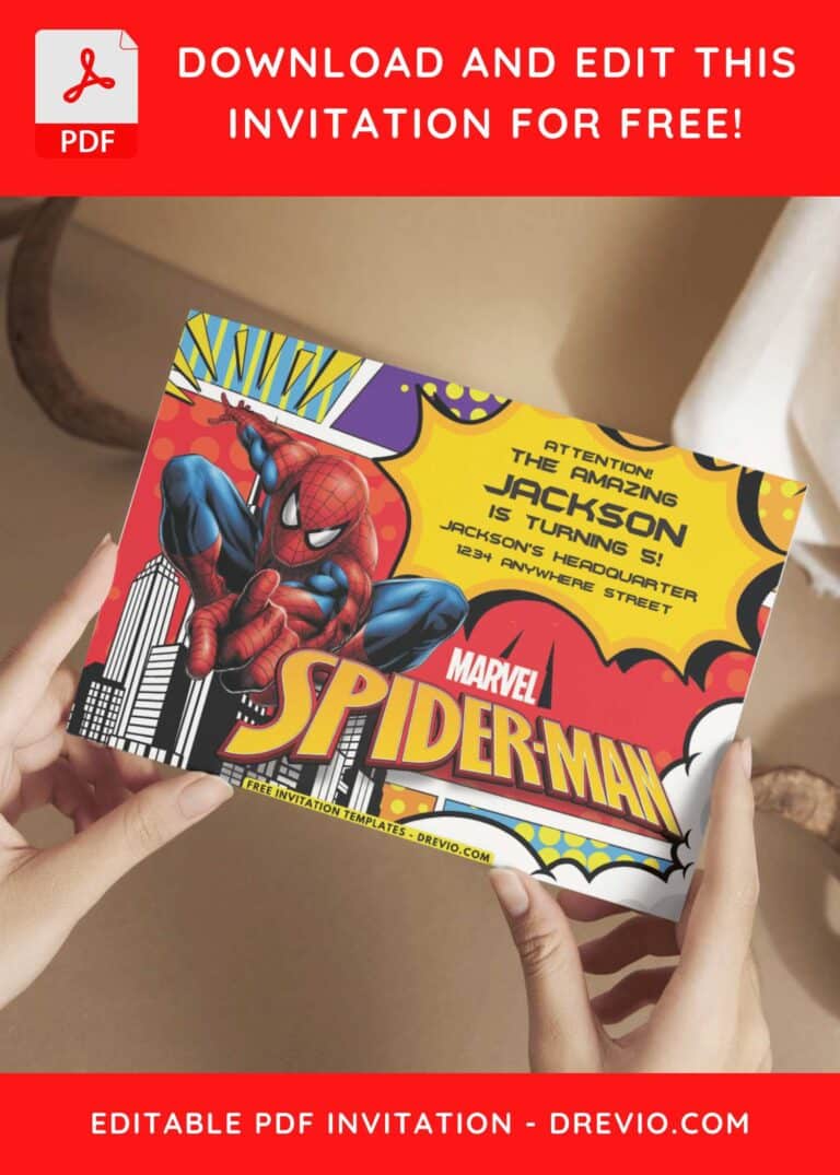 Comic Strip and Bubble Speech Spiderman Birthday invitation
