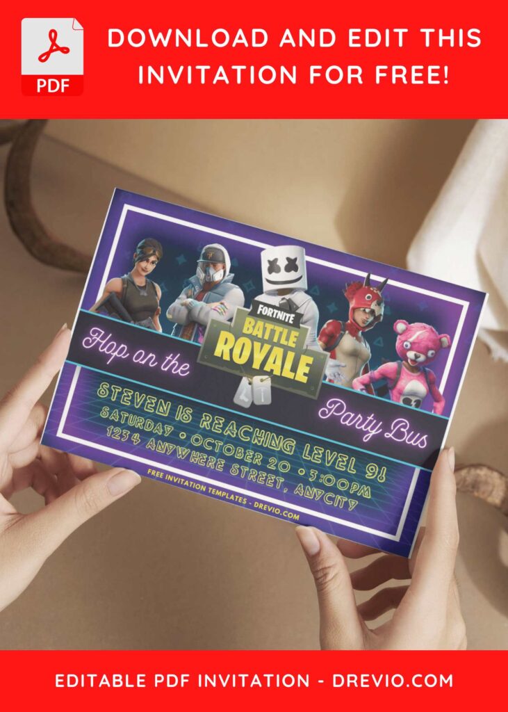 Fortnite Theme Birthday Invitations 