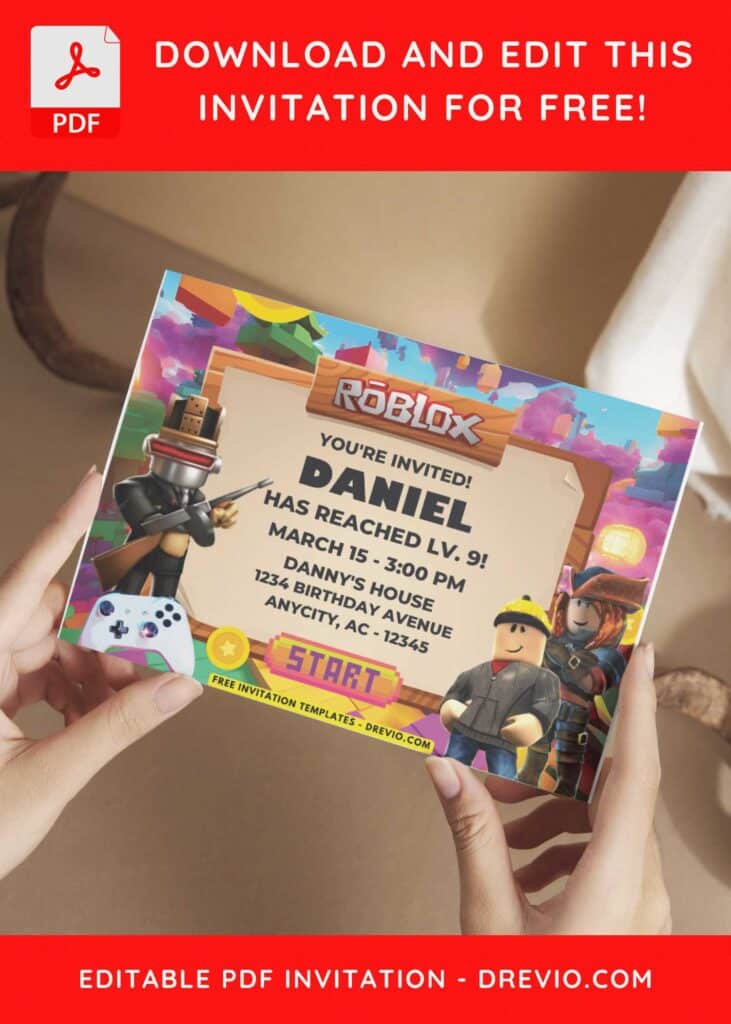 Roblox Kids Birthday Invitations 