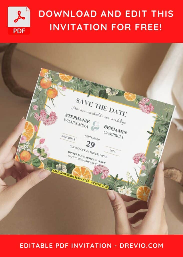 Botanical Citrus Garden Wedding Invitations 