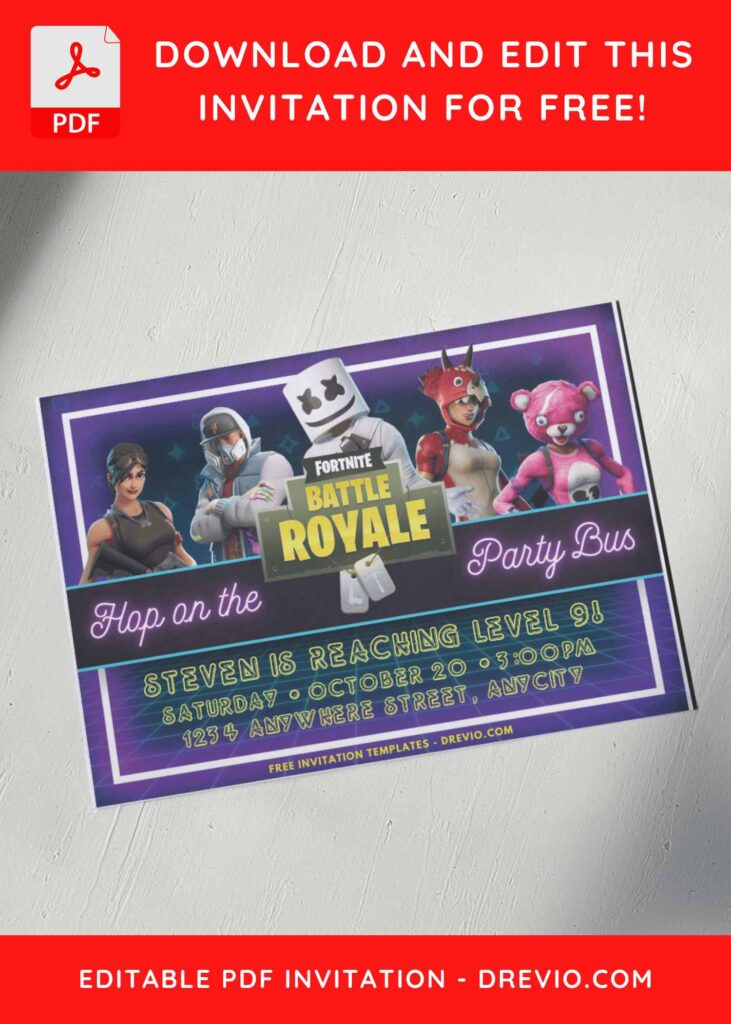 Fortnite The Cuddle Bear Birthday Invitations 