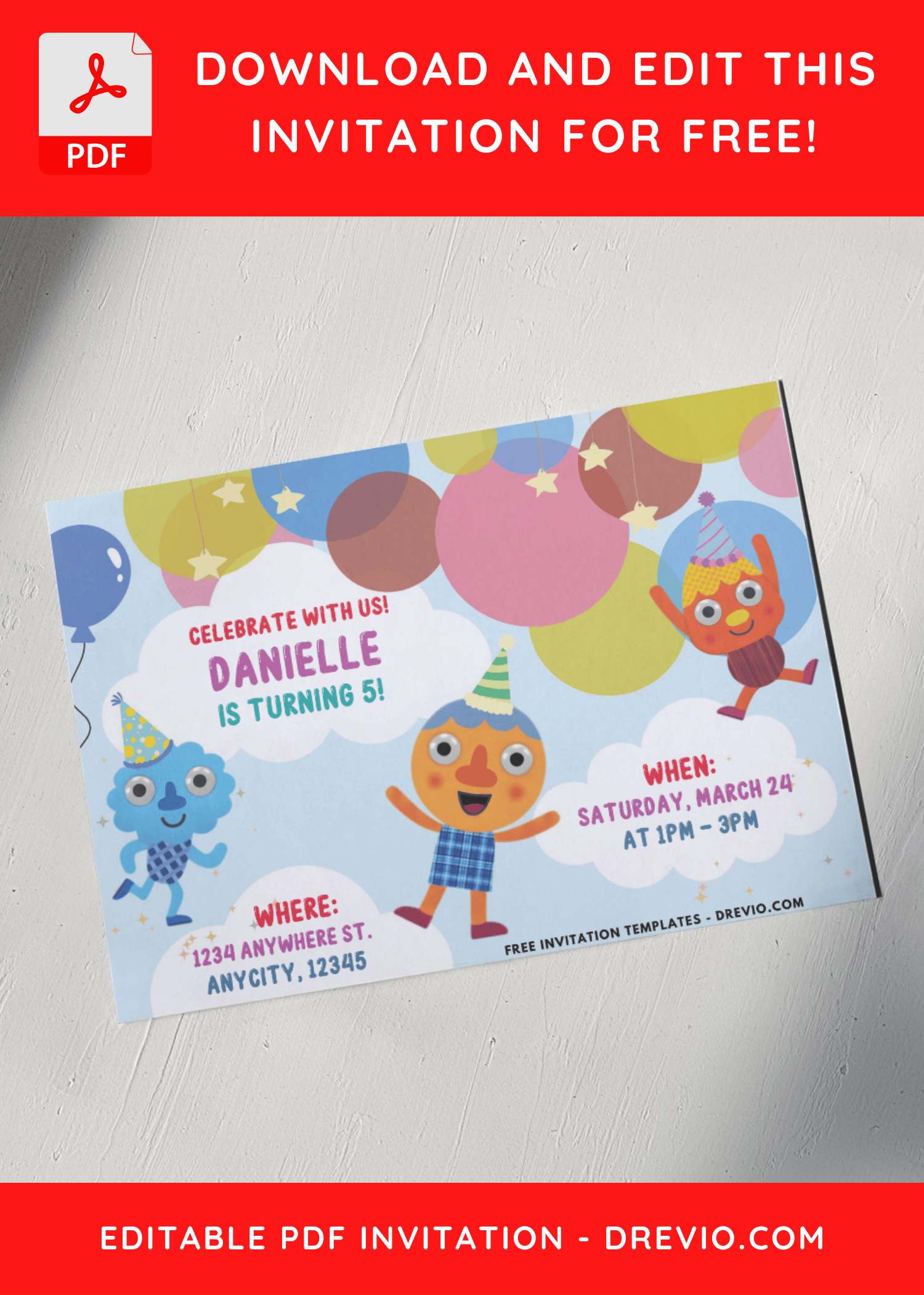 (Free PDF Invitation) Up In The Sky Super Simple Songs Birthday Invitations