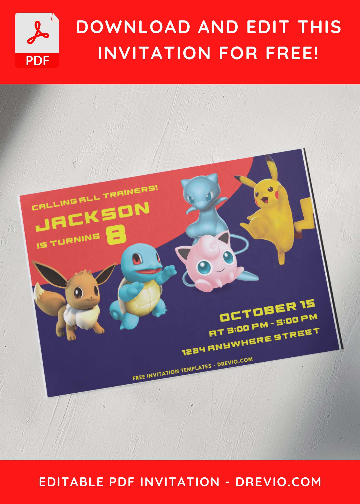 (Free PDF Invitation) Cute Pokemon Go Birthday Invitations
