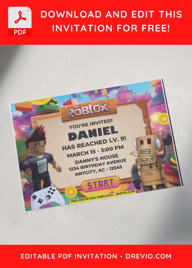 Roblox Robot Birthday Invitations 