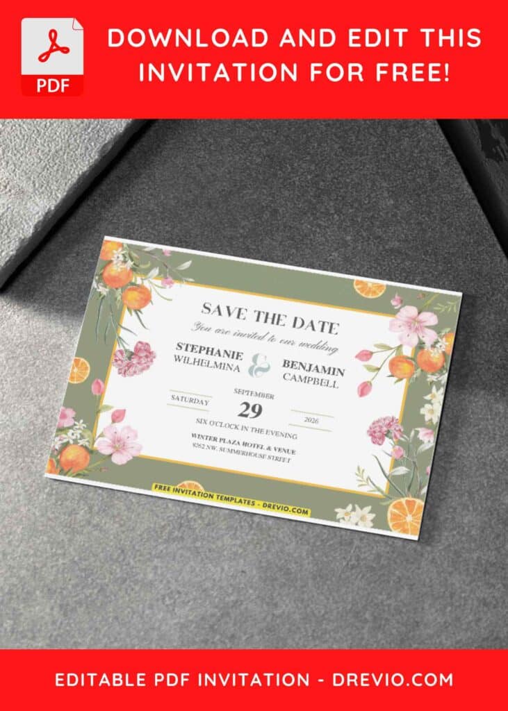 Enchanted Botanical Floral And Citrus Wedding Invitations 