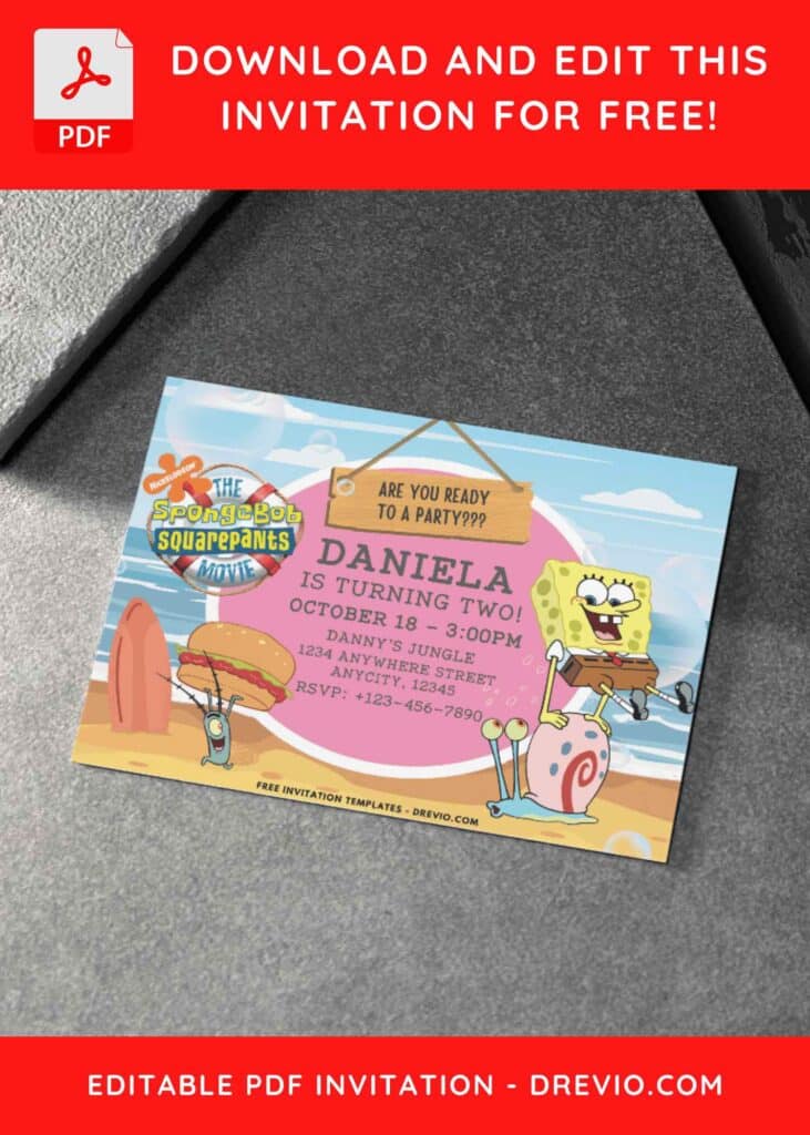 SpongeBob Plankton and Gary Birthday Invitations 