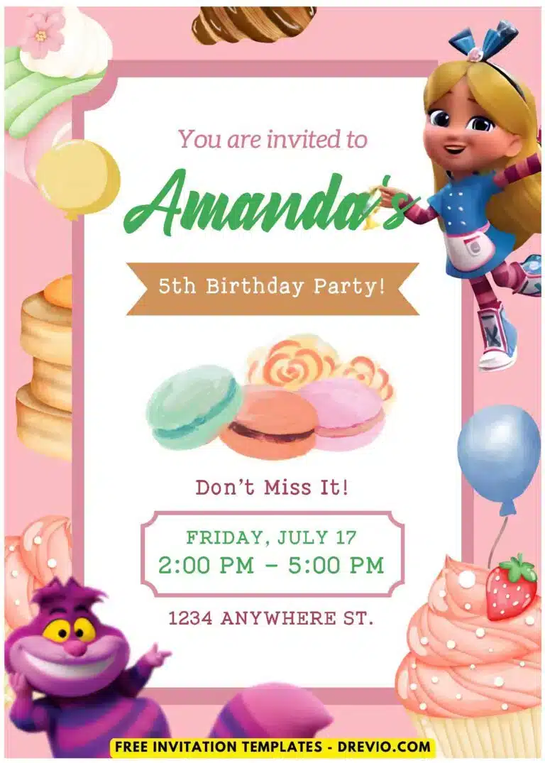 Bakery Alice in Wonderland Birthday Invitations