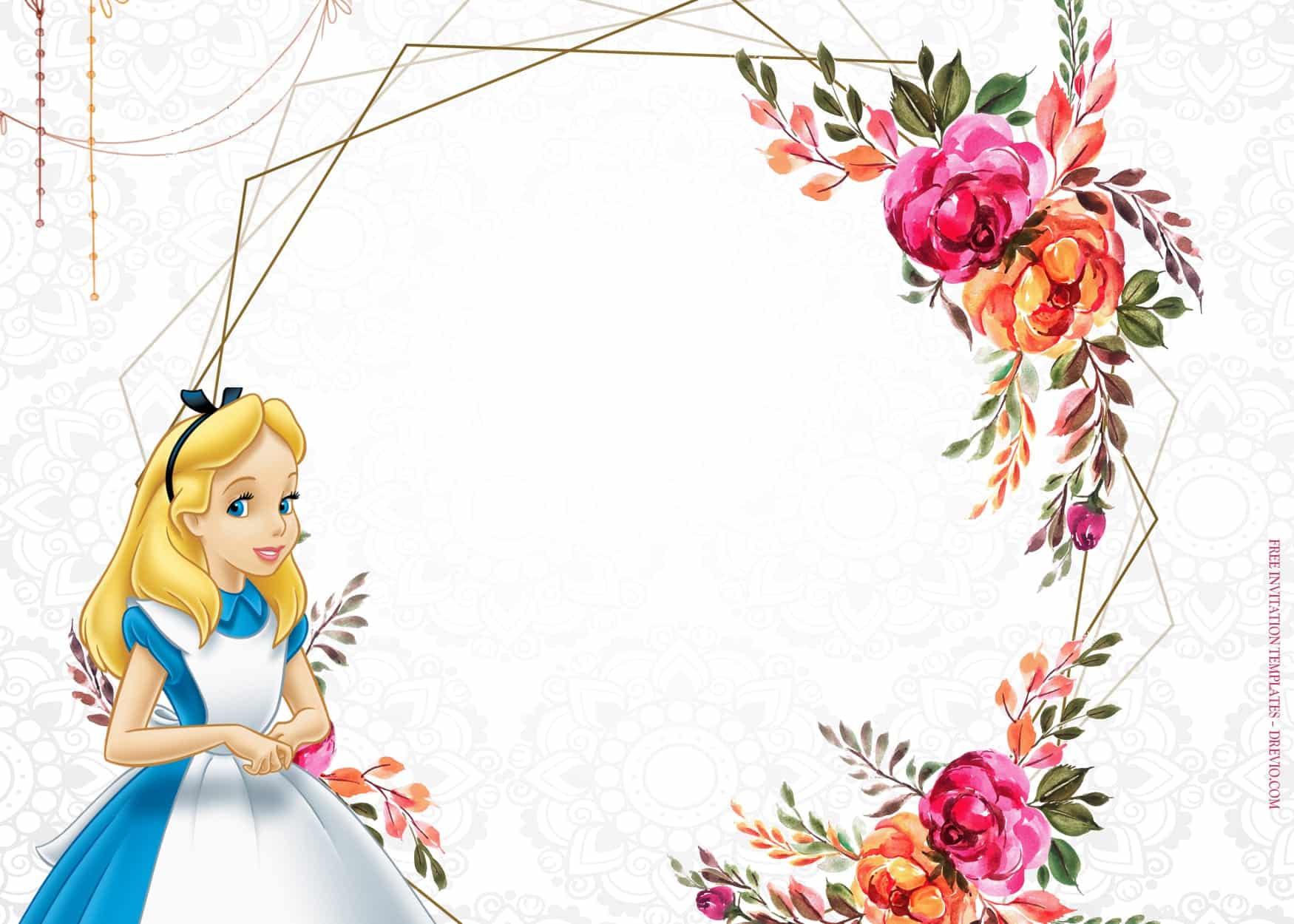 Blossoming Alice in Wonderland Birthday Invitations