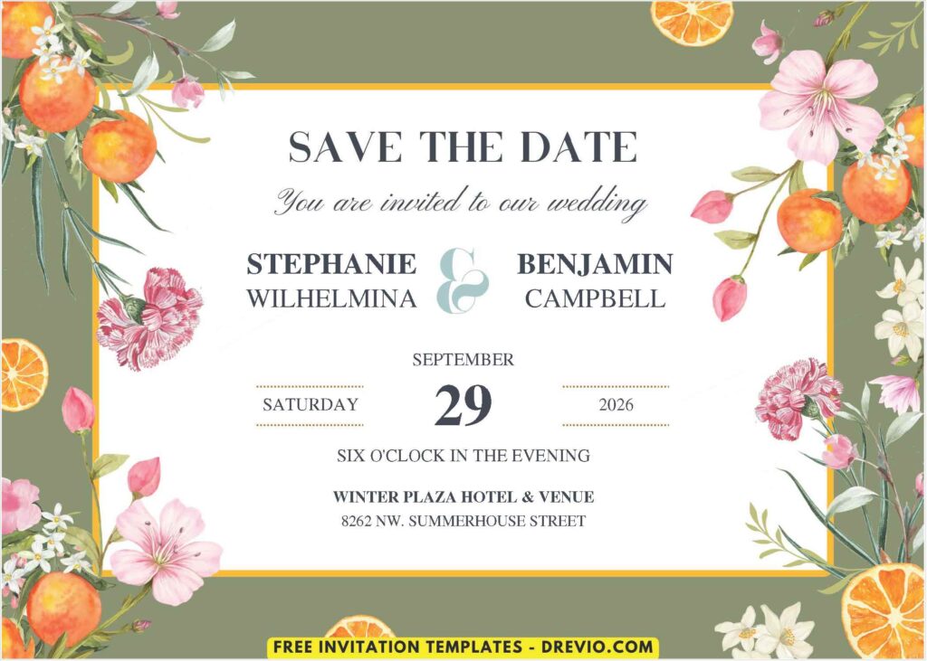 Botanical Citrus Wedding Invitations 