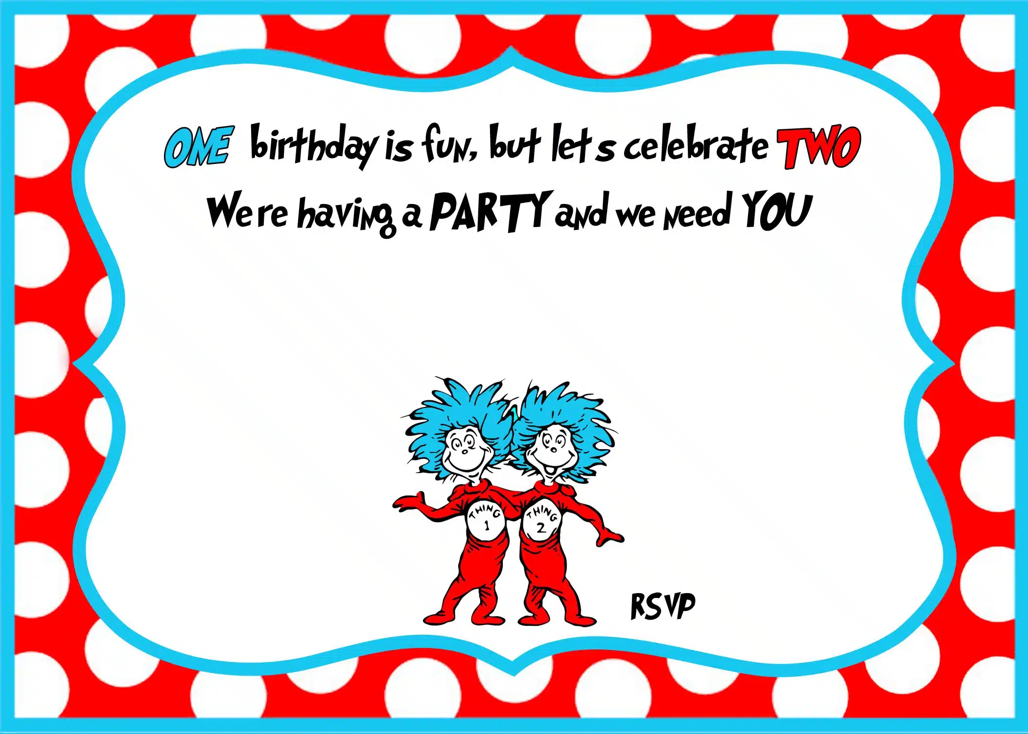 Dr Seuss Birthday Invitations for Twins