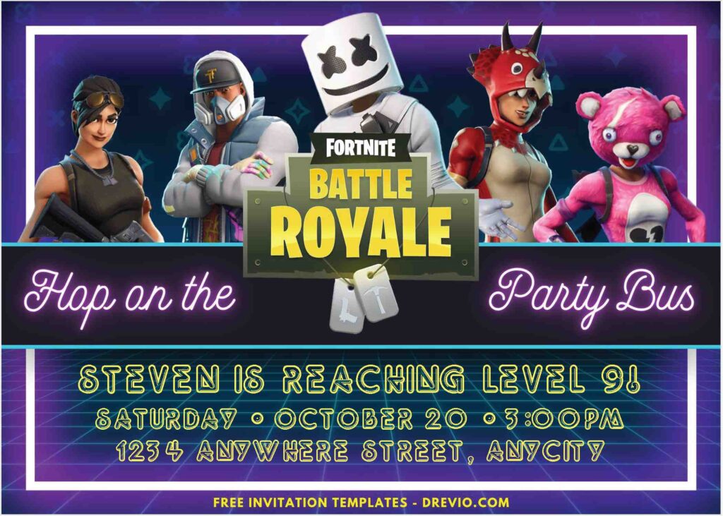 Fortnite DJ Marshmallow Birthday Invitations 