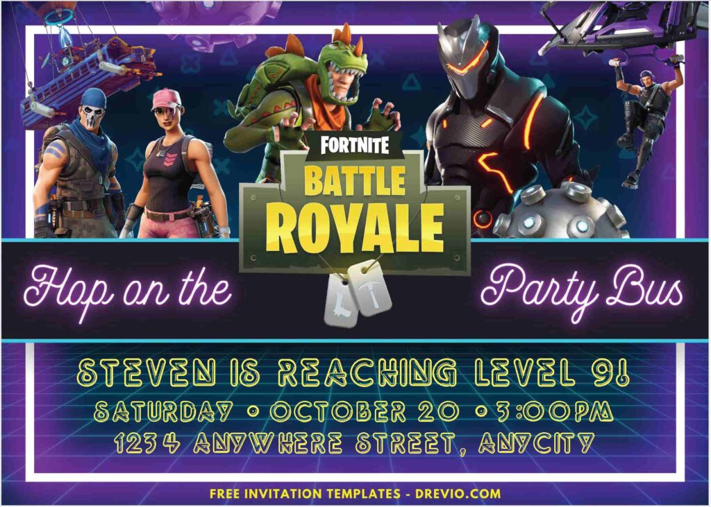 Fortnite Battle Bus Birthday Invitations 