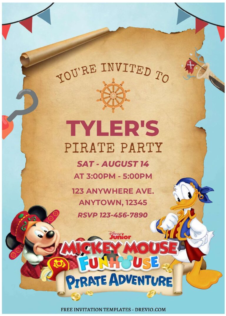 Mickey Mouse Pirate Birthday Invitations