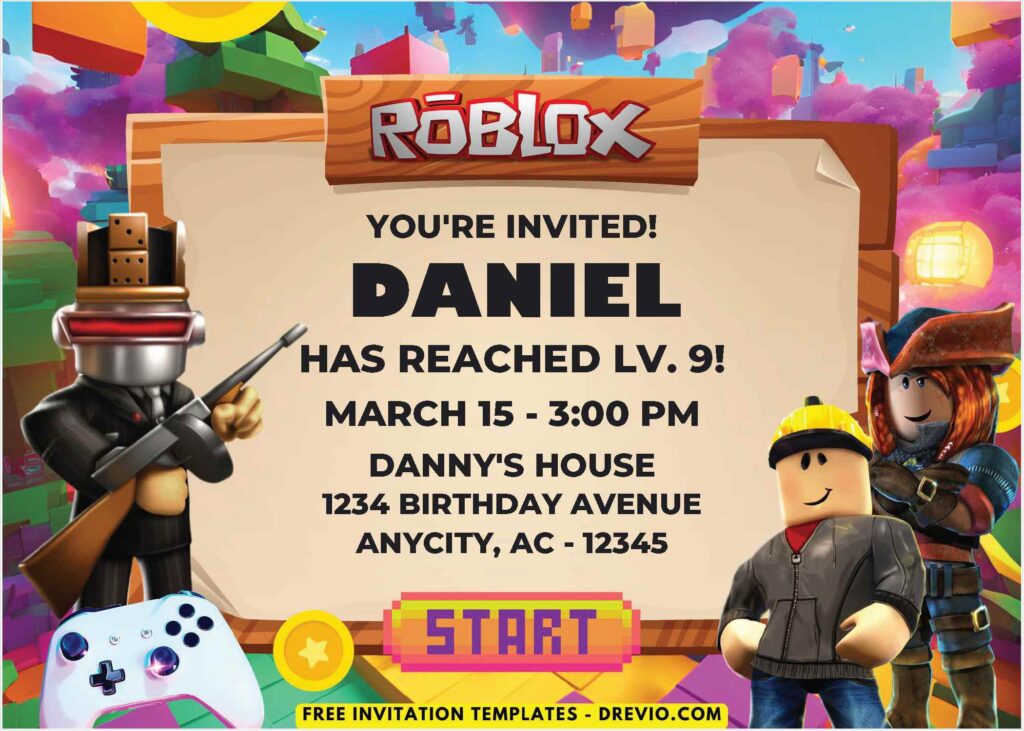 Roblox Game Birthday Invitations 