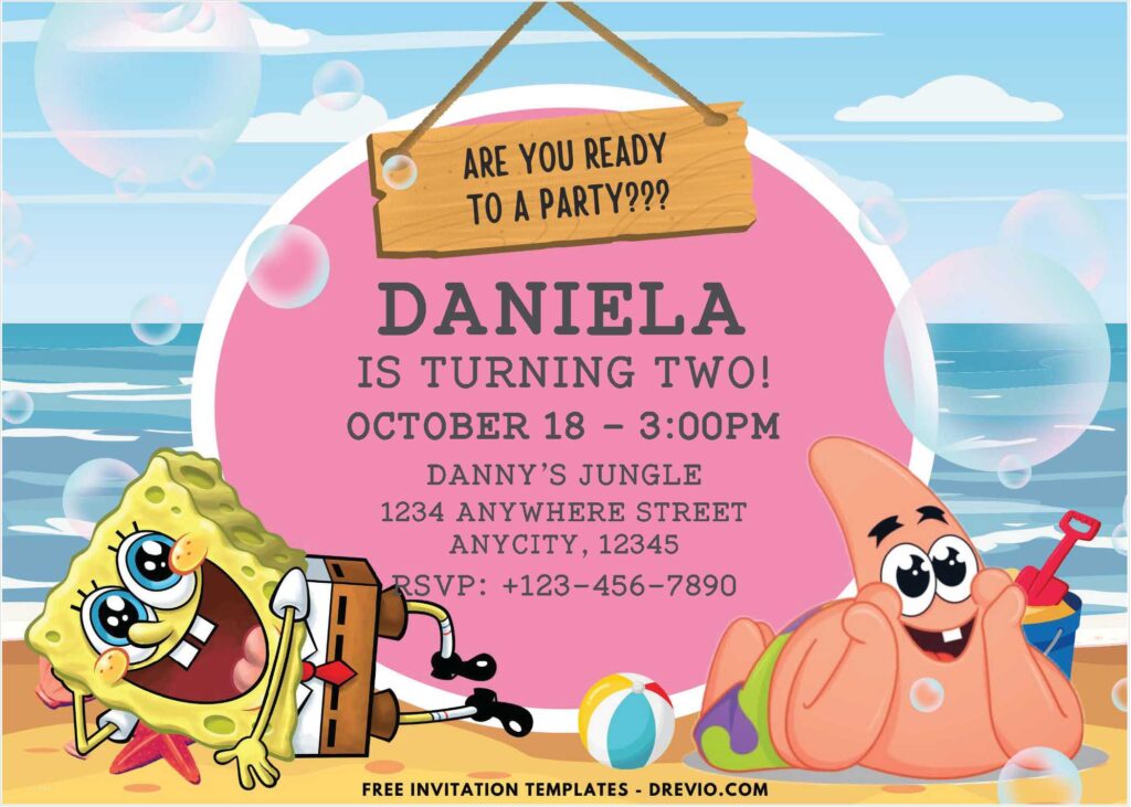 SpongeBob and Patrick Birthday Invitations 