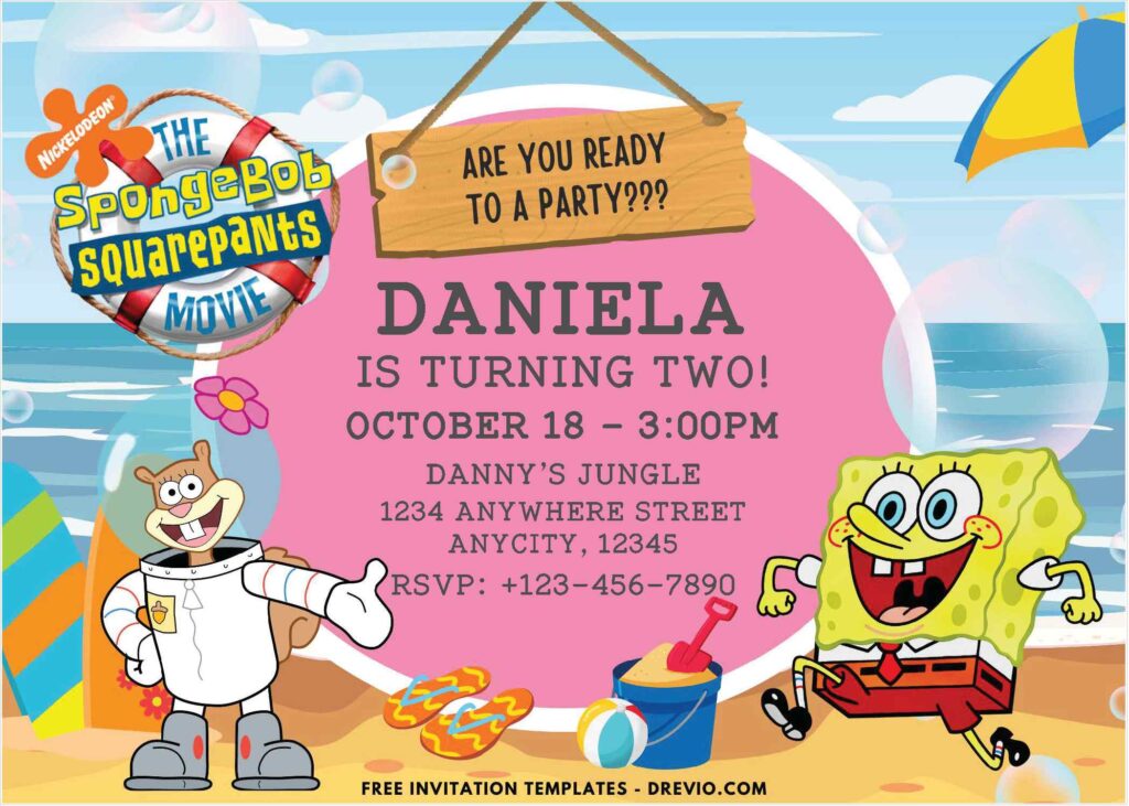 Sea And Bubbles SpongeBob Birthday Invitations 