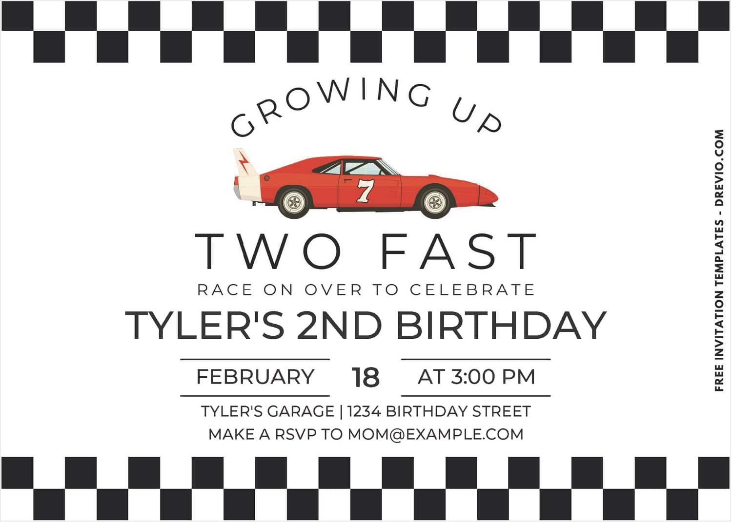 TWO FAST Race 2nd Birthday Invitations
