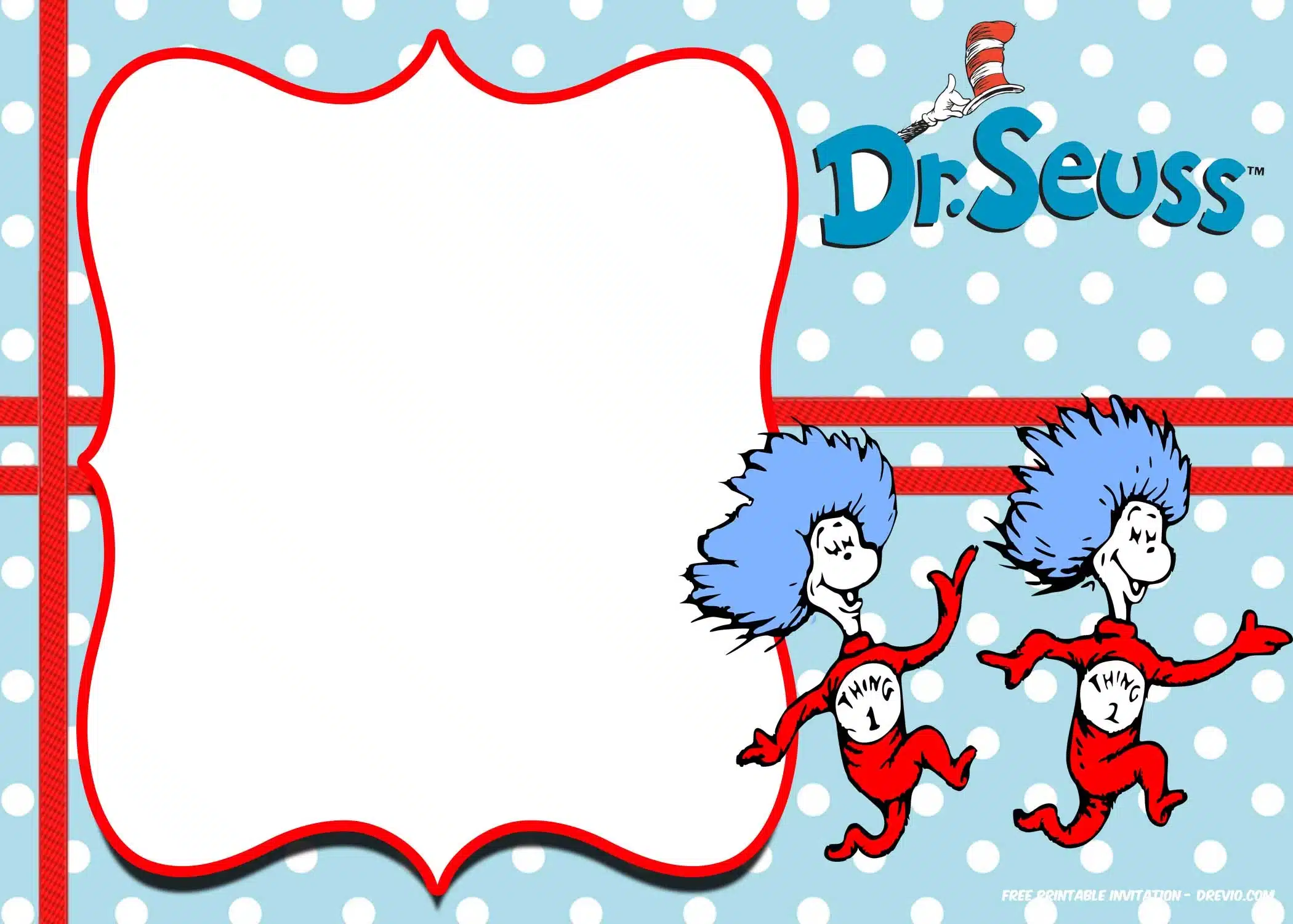 Thing 1 and Thing 2 Dr Seuss Birthday Invitations