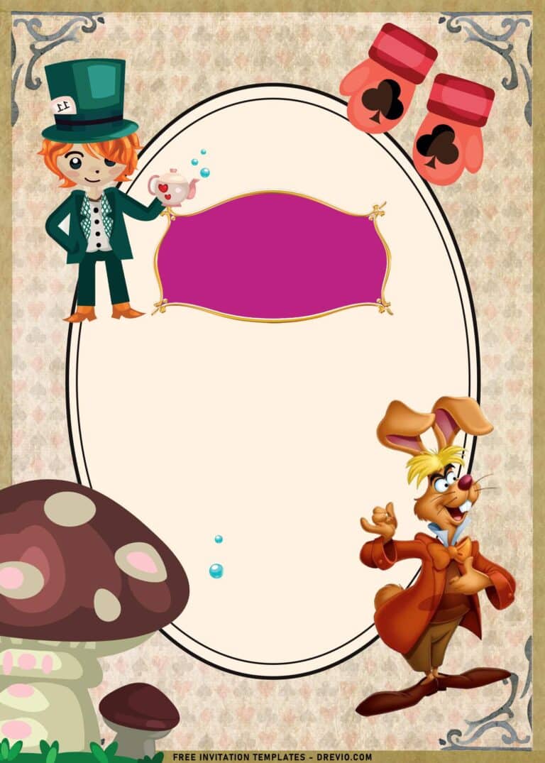 Vintage Alice in Wonderland Birthday Invitations