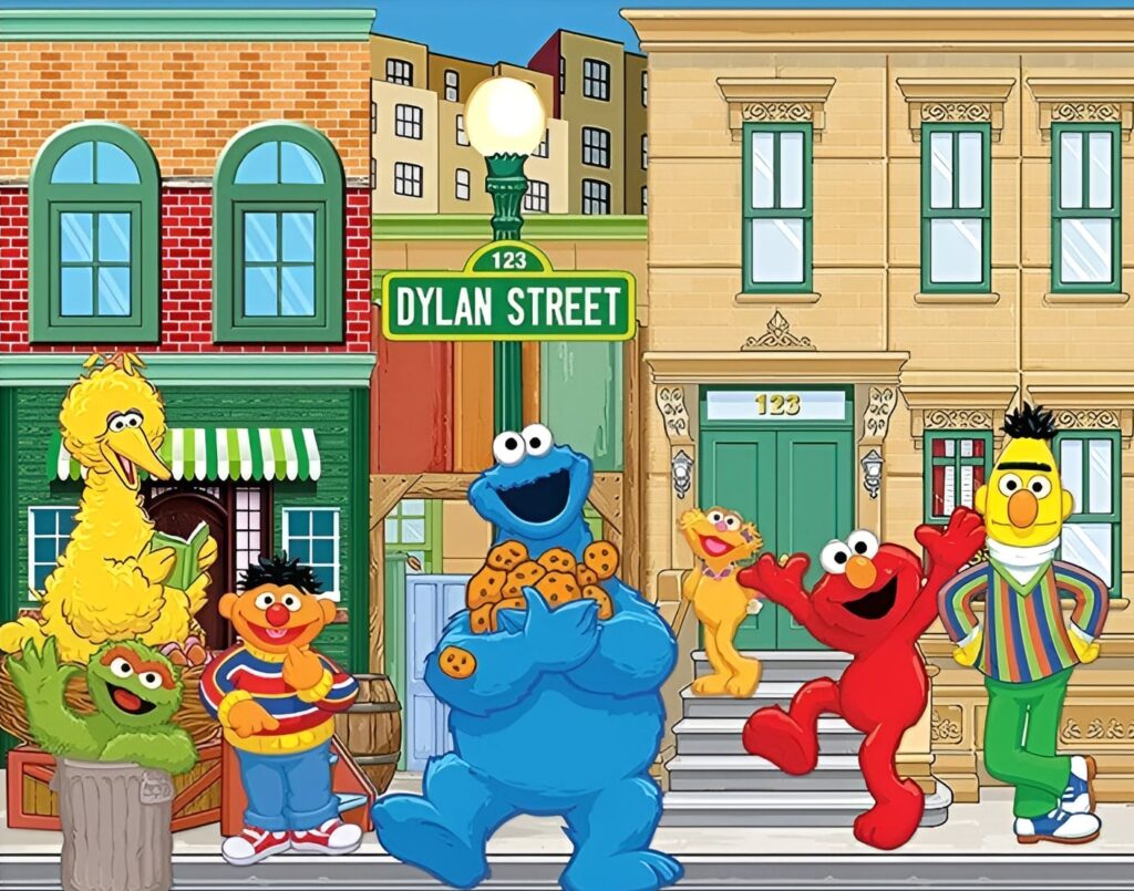 Sesame Street Big Bird, Bert, Cookie Monster, Elmo and Ernie Backdrop