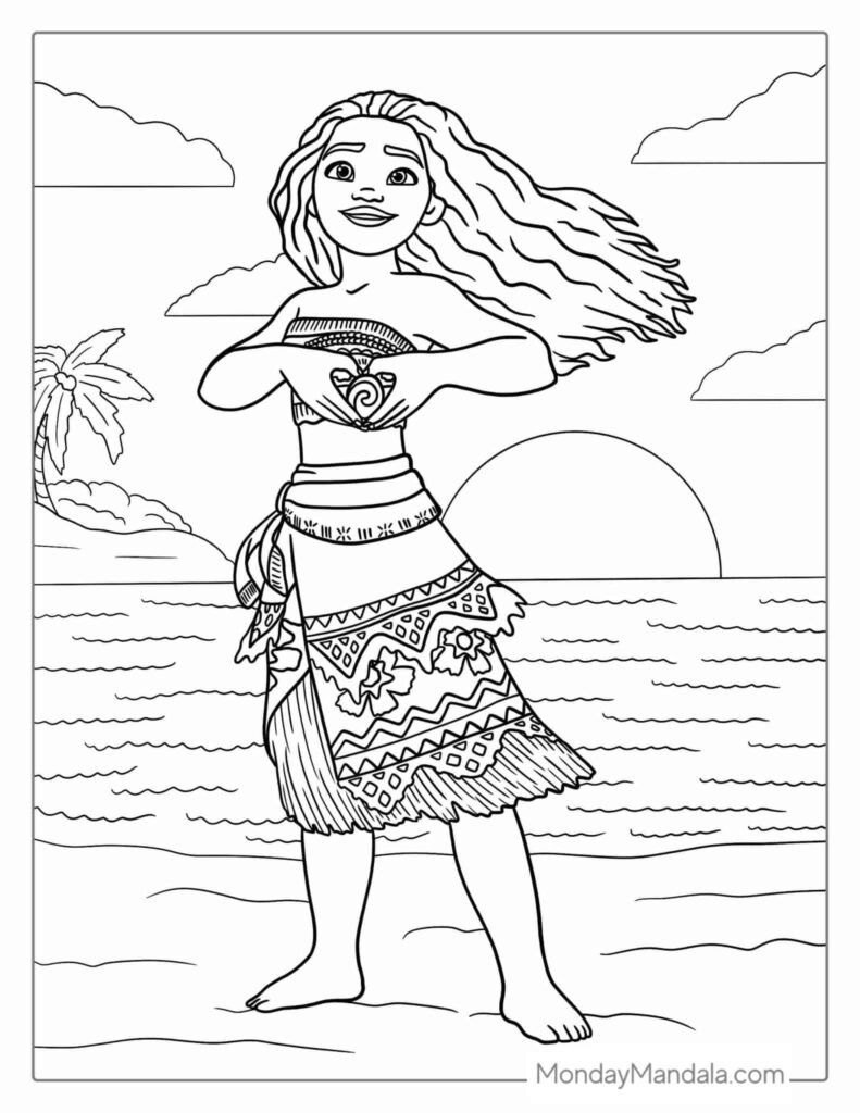 Moana Love Sign Coloring Pages Templates