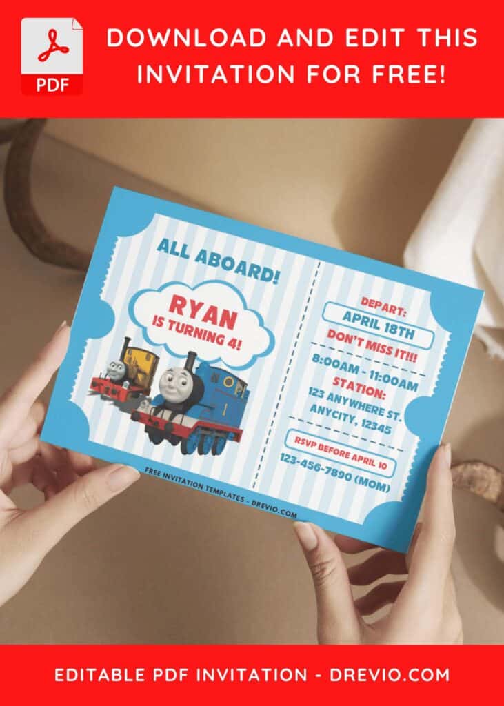 Train Ticket Style Thomas and Friends Birthday Invitations