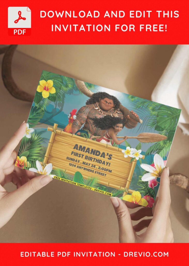 Maui and Moana 2 Birthday Invitations