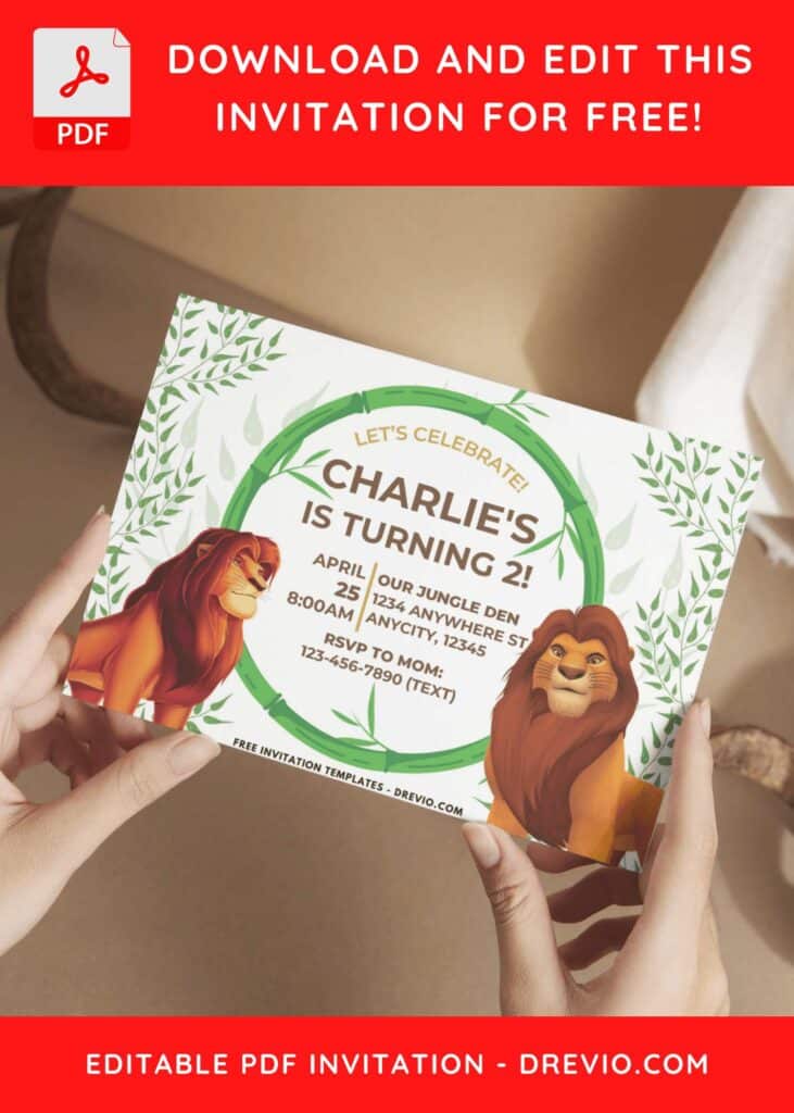 Mufasa Lion King Birthday Invitations 