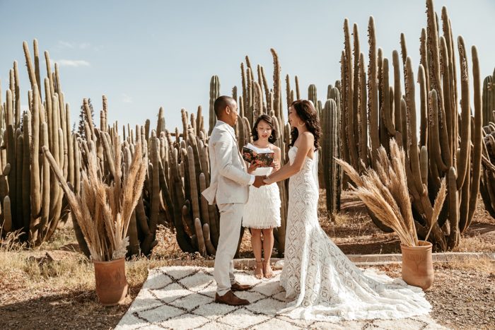 Beautiful Bride and Groom in a photoshoot for their Bohemian Cactus Wedding