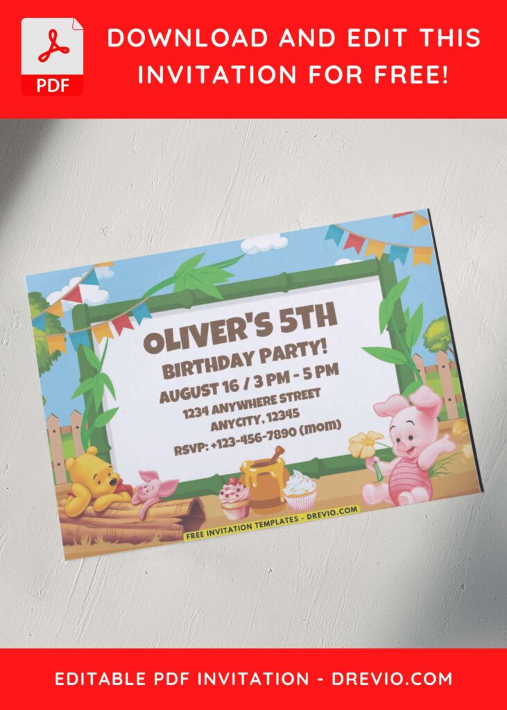 Winnie The Pooh Picnic Birthday Invitations