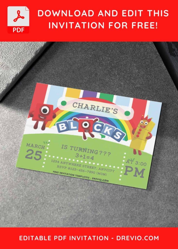 Numberblocks Kids Birthday Invitations