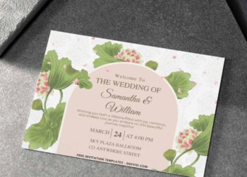 Watercolor Lotus Floral Wedding Invitations
