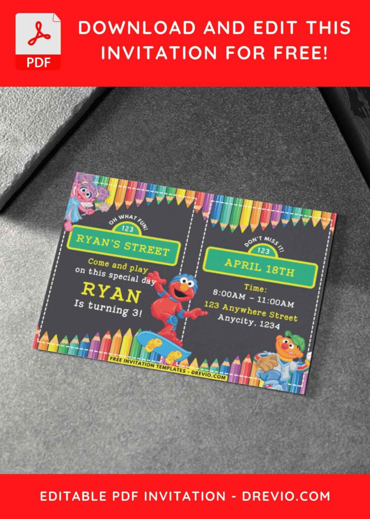 Sesame Street Skating Elmo Birthday Invitations 