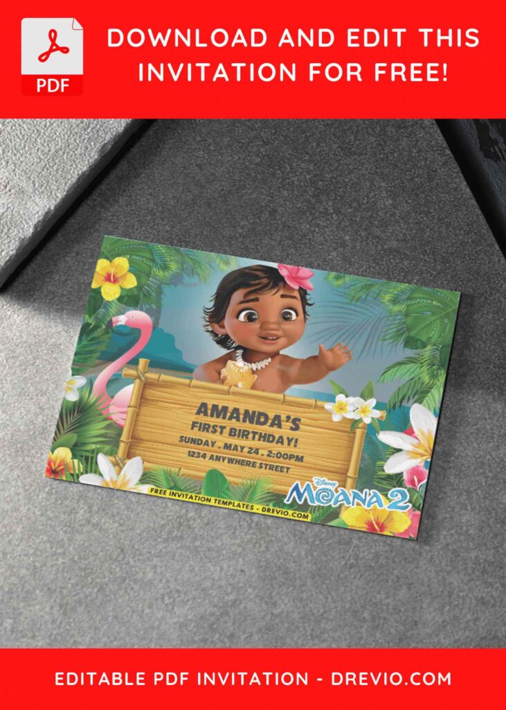 Polynesian Princess Moana 2 Birthday Invitations