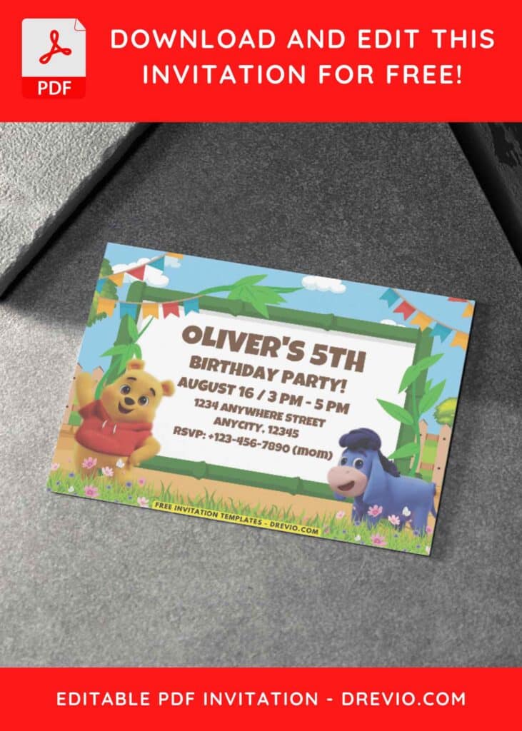 Winnie The Pooh and Eeyore Birthday Invitations