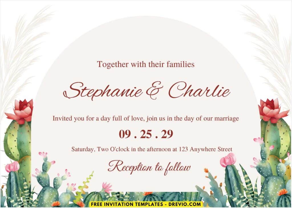 Botanical Bohemian Cactus Wedding Invitations