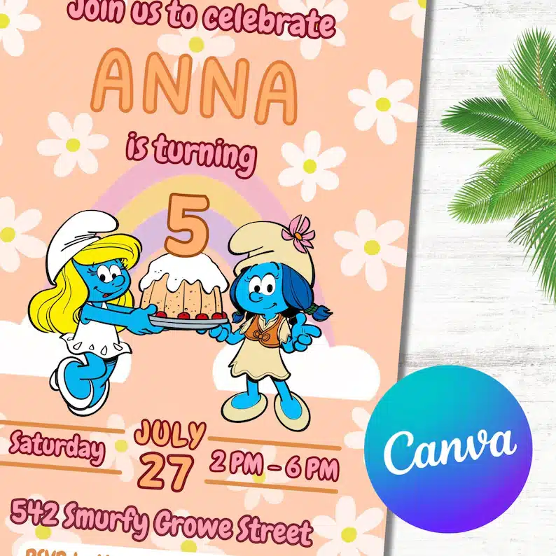 Eco-friendly Smurfs-themed Birthday Invitations